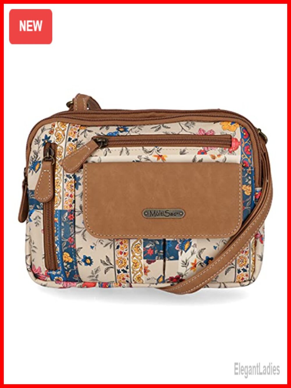 Vegan Leather Crossbody Bag Triple Zip Travel Purse Organizer